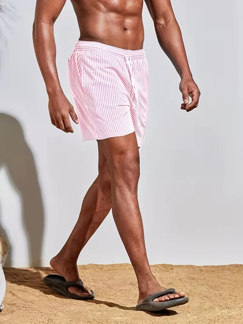 Men's Striped Mid-Length Swim Shorts