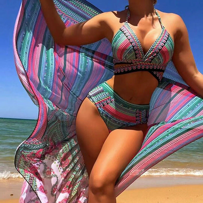 3-piece halter bikini set with kimono – colour option
