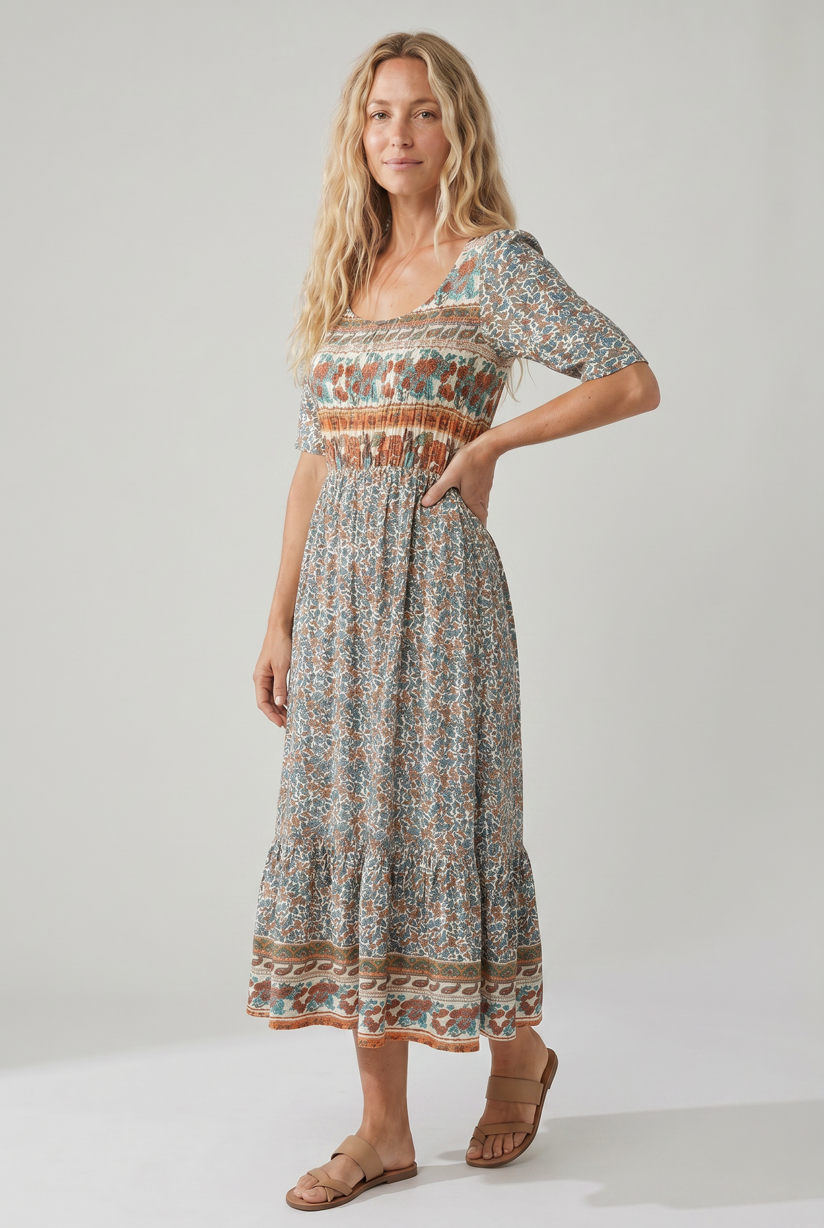Boho floral tiered midi dress – print option