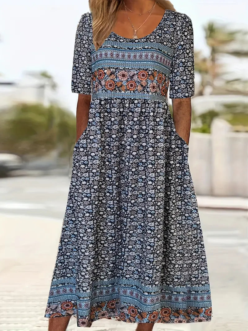 Boho floral tiered midi dress – print option