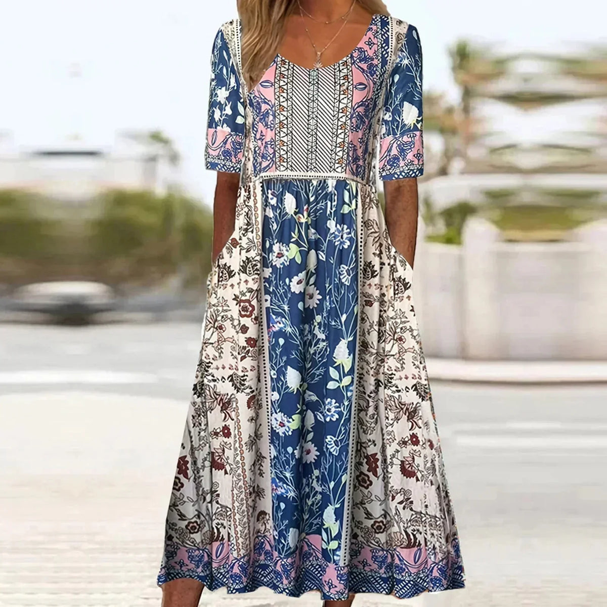 Boho floral tiered midi dress – print option