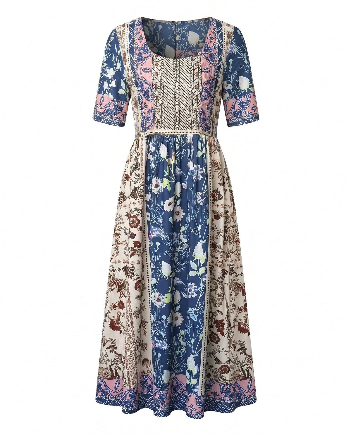 Women's Boho Floral Tiered Midi Dress — Square Neck