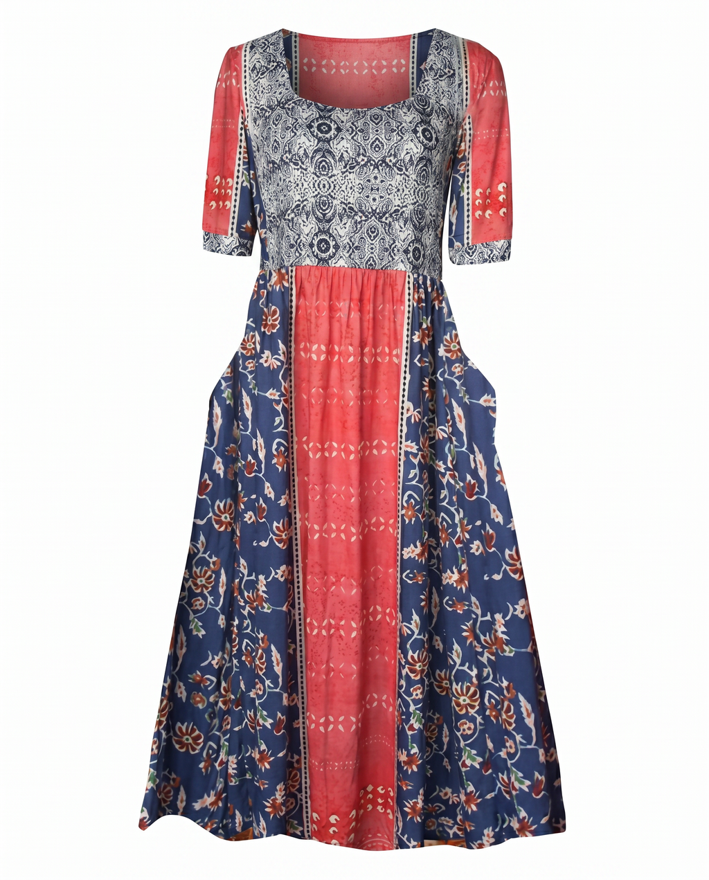 Women's Boho Floral Tiered Midi Dress — Square Neck
