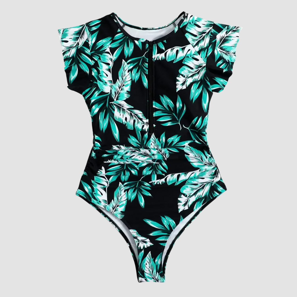 Women's Camo Zip-Front Bandeau One-Piece Swimsuit