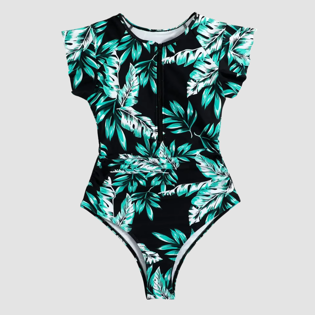 Women's Camo Zip-Front Bandeau One-Piece Swimsuit
