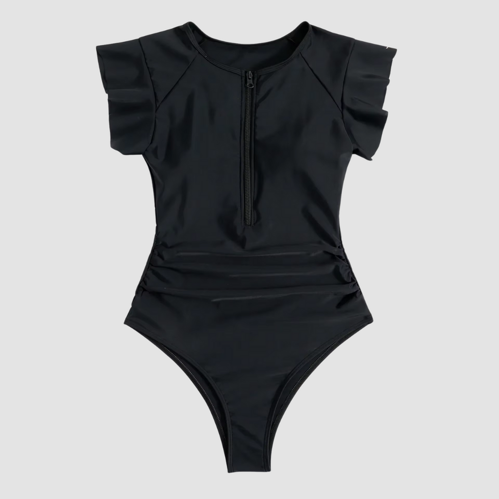 Women's Camo Zip-Front Bandeau One-Piece Swimsuit