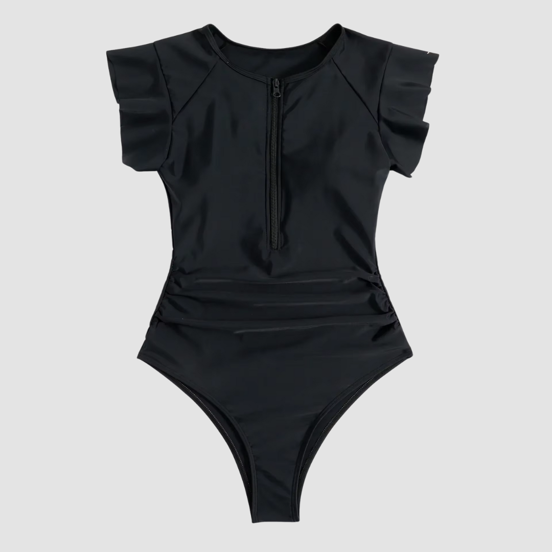 Women's Camo Zip-Front Bandeau One-Piece Swimsuit