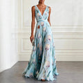 Women's sleeveless chiffon wrap maxi dress with deep V-neck
