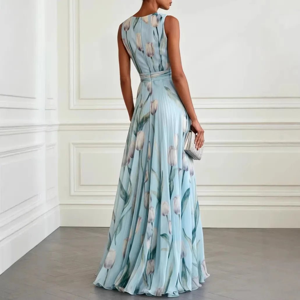 Women's sleeveless chiffon wrap maxi dress with deep V-neck – view 3