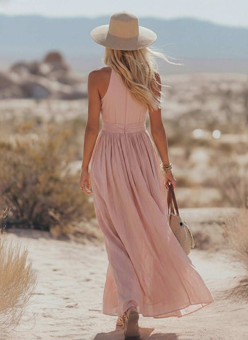 Cotton-linen halter maxi dress – alternate view