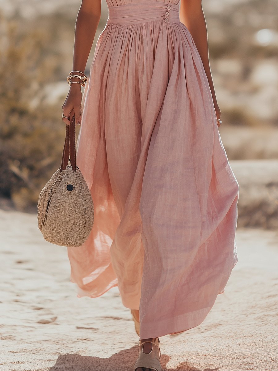 Women's Cotton-Linen Blend Halter Maxi Dress