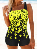 Women's diamond print bandeau tankini set with swim shorts