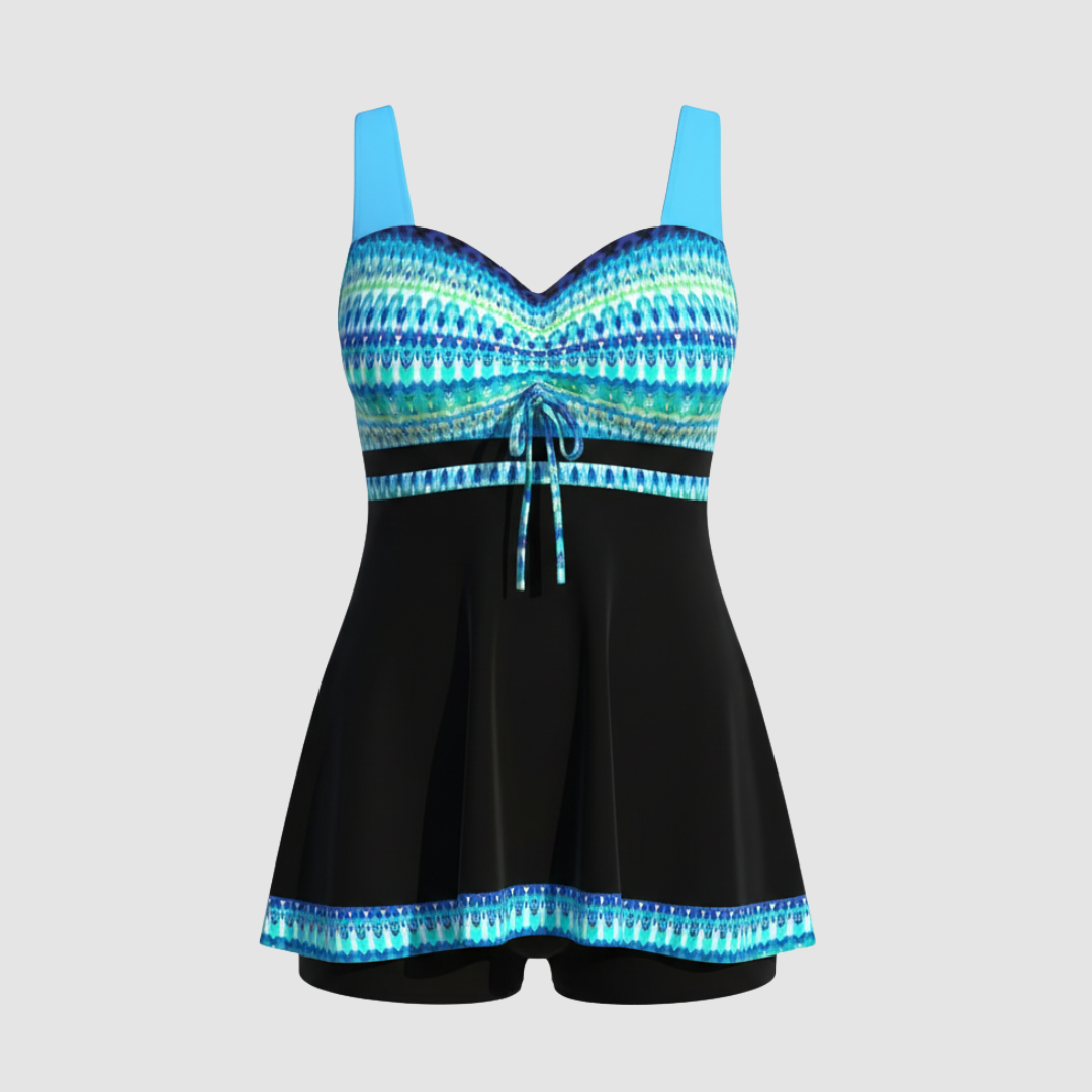 Women's Figure-Shaping Sweetheart Swim Dress with Built-In Shorts