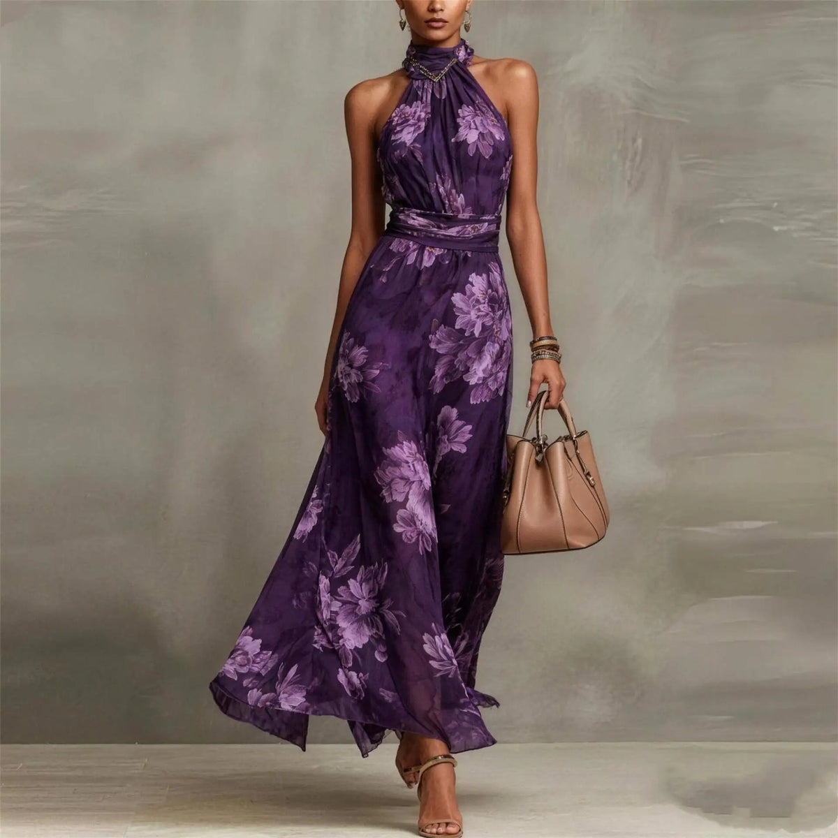 Floral halter maxi dress – detail view