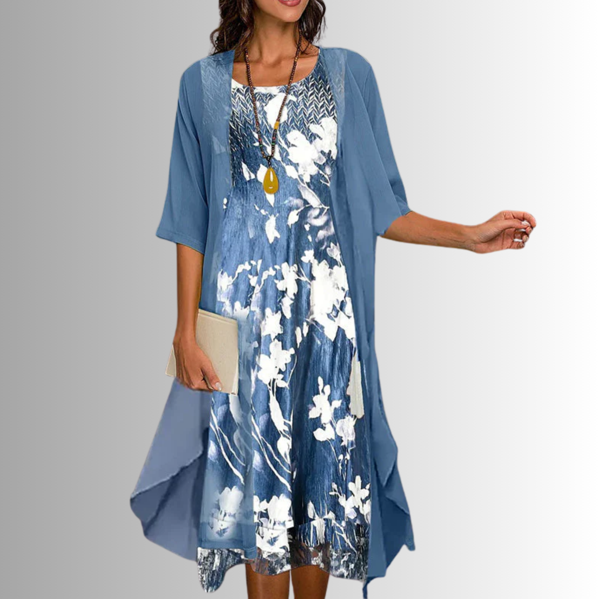 Women's floral slip midi dress with sheer chiffon duster