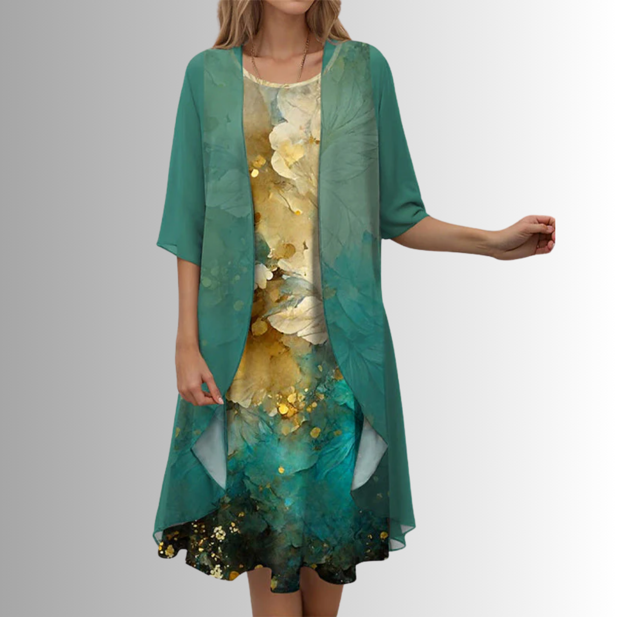 Floral slip midi dress and duster set – colour option