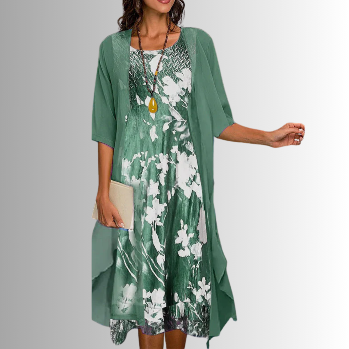 Floral slip midi dress and duster set – colour option