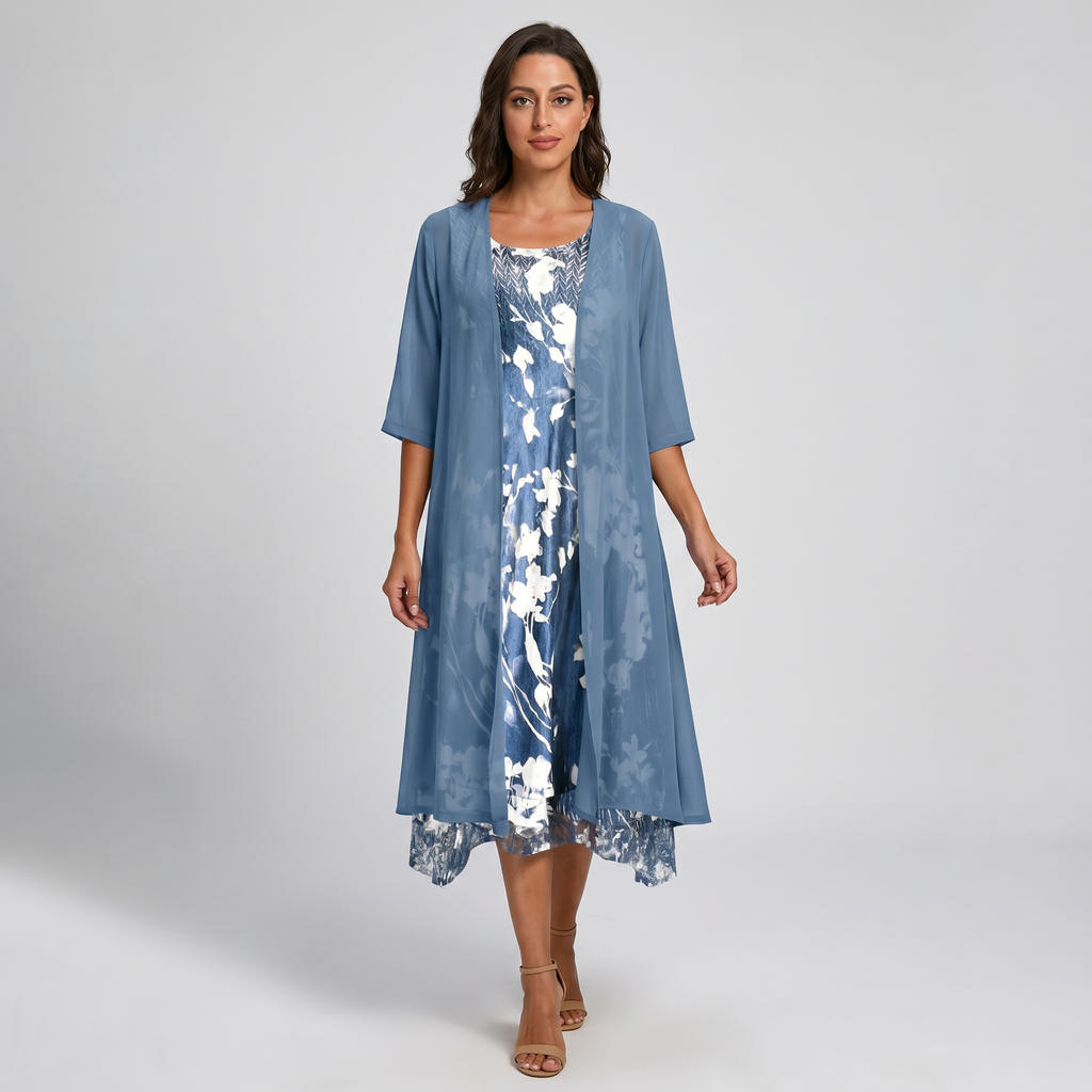Floral slip midi dress and duster set – alternate view