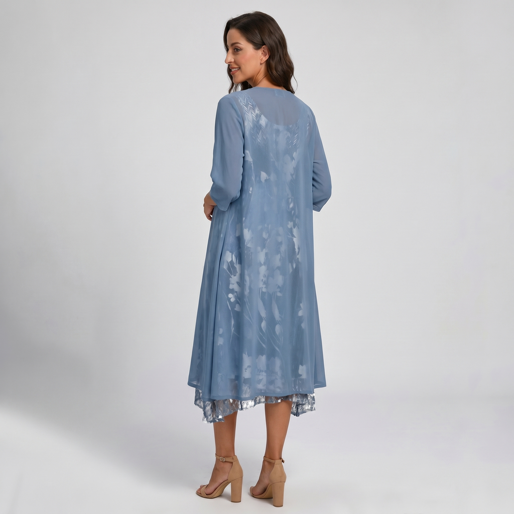 Women's Floral Slip Midi Dress and Chiffon Duster Set