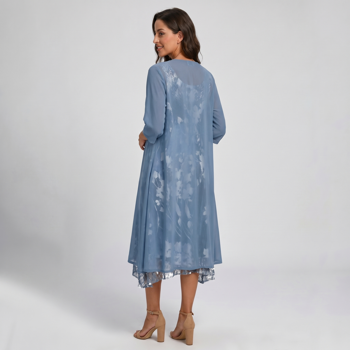 Women's Floral Slip Midi Dress and Chiffon Duster Set