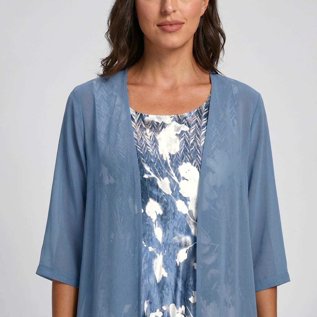 Women's Floral Slip Midi Dress and Chiffon Duster Set