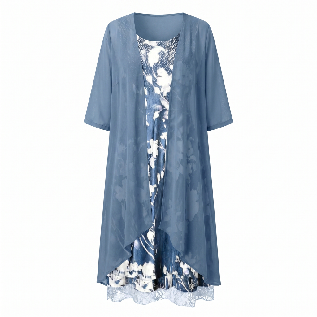 Women's Floral Slip Midi Dress and Chiffon Duster Set