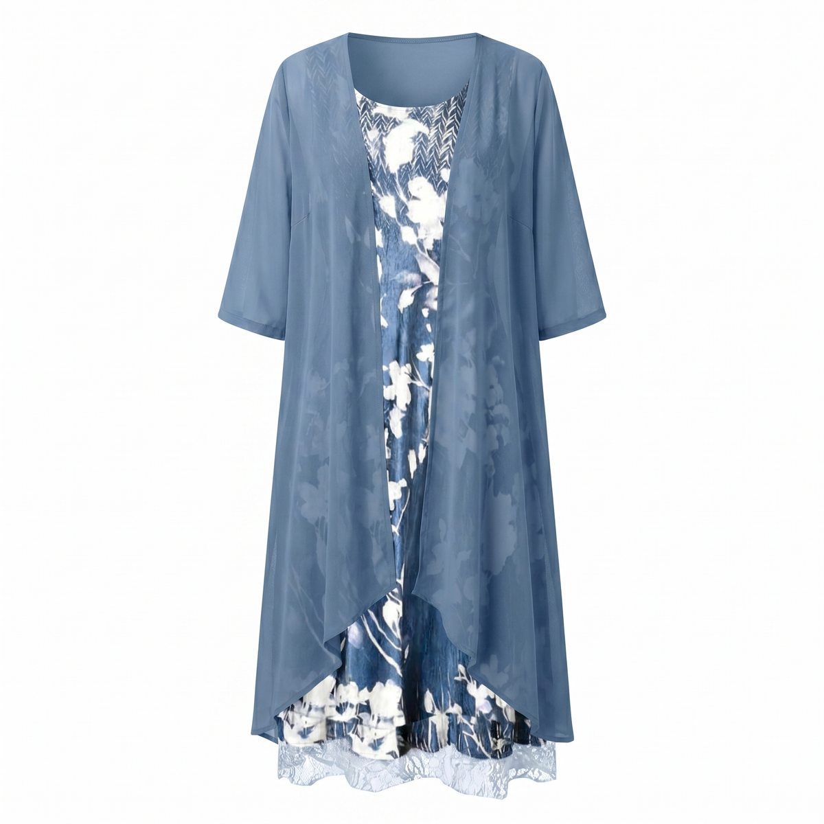 Women's Floral Slip Midi Dress and Chiffon Duster Set