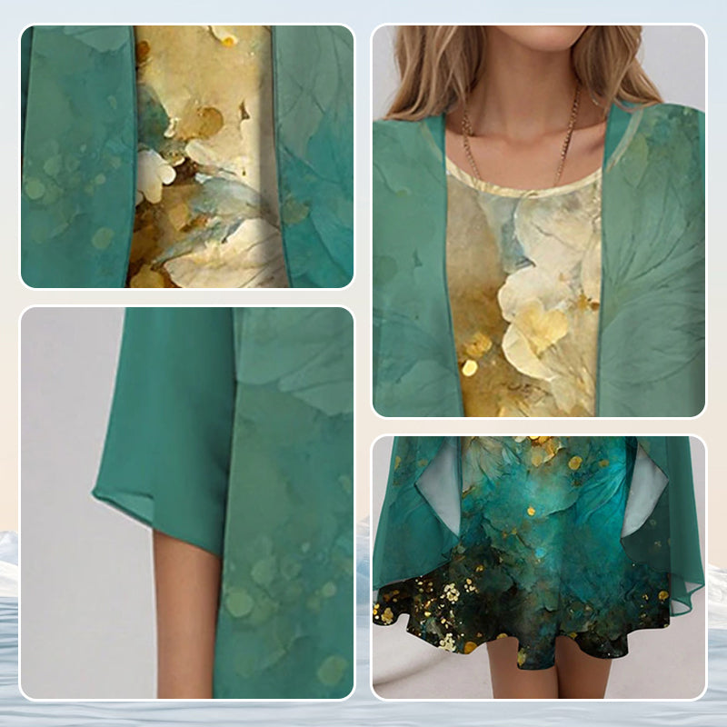 Women's Floral Slip Midi Dress and Chiffon Duster Set