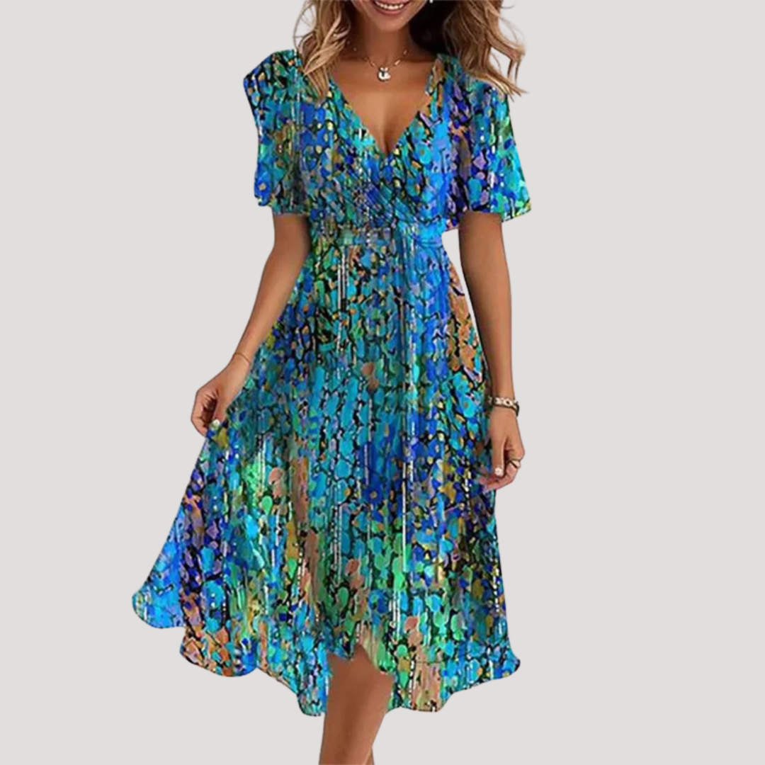 Women's floral tie waist wrap midi dress – colour option