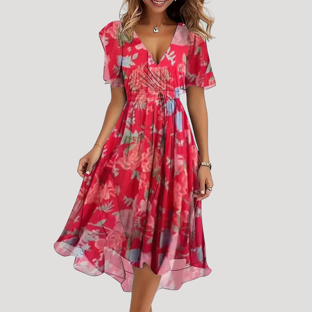 Women's floral tie waist wrap midi dress – colour option