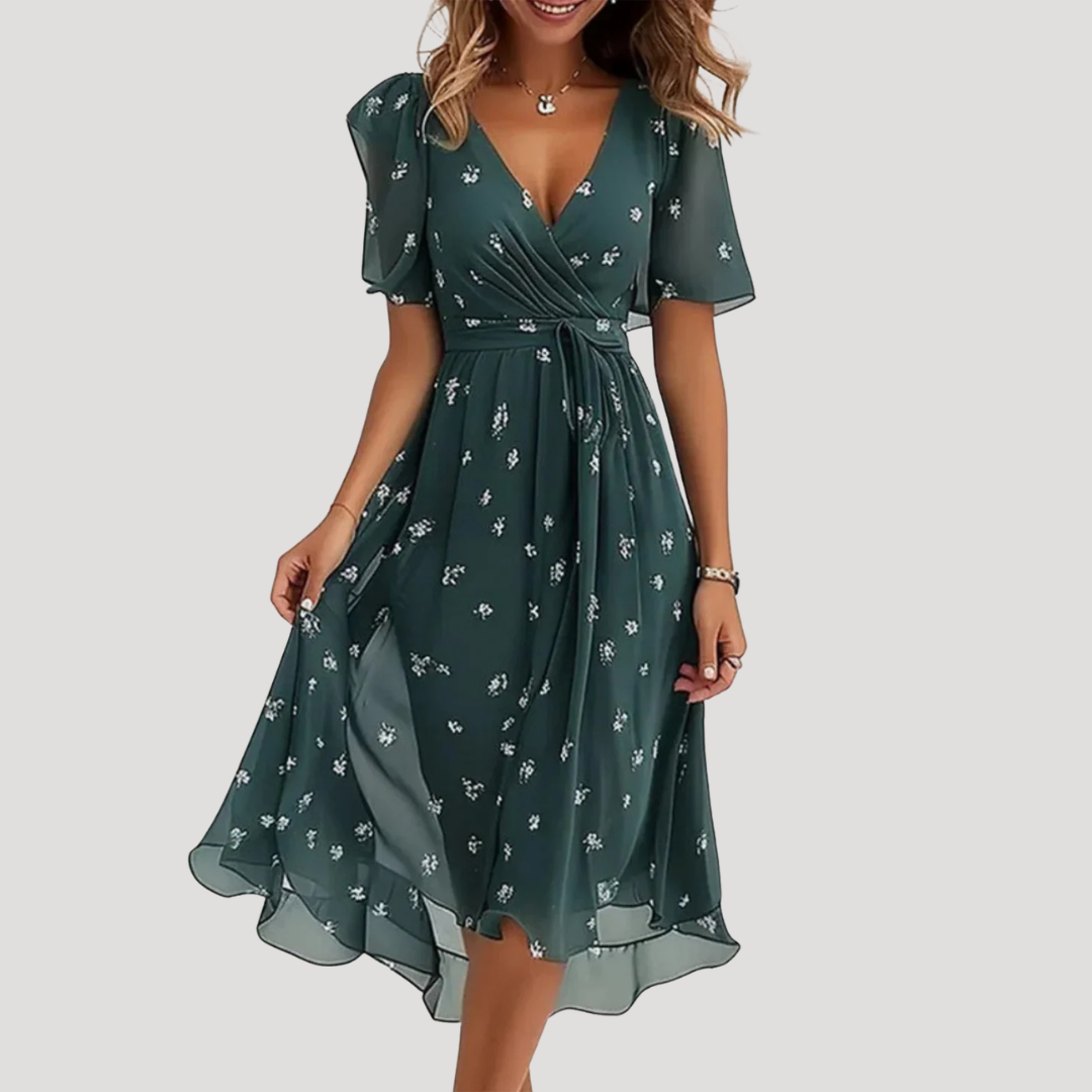 Women's floral tie waist wrap midi dress – colour option