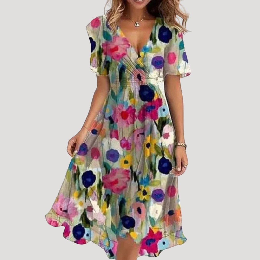 Women's floral tie waist wrap midi dress – colour option