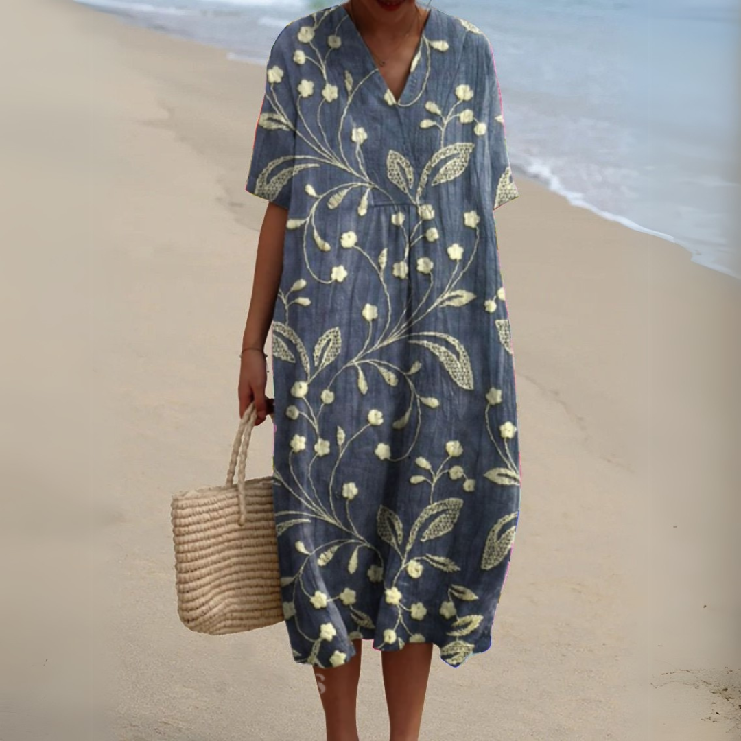 Women's floral cotton-linen blend dress – detail view