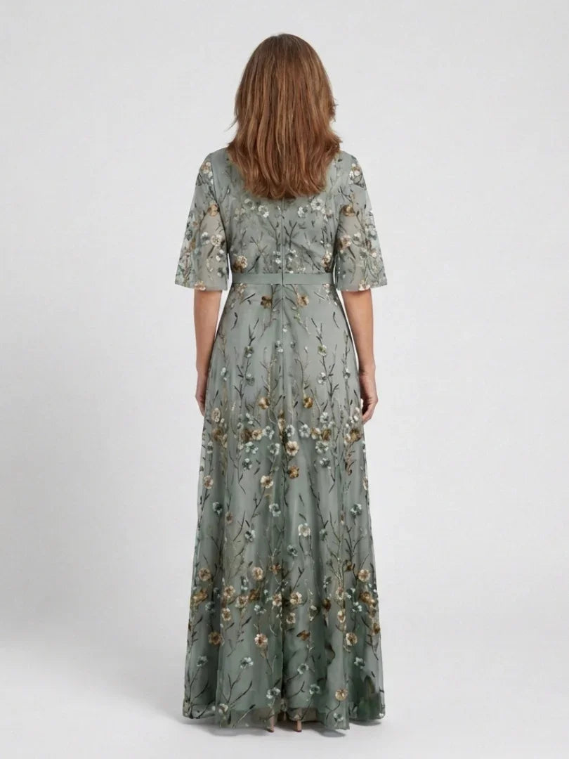 Women's green floral wrap maxi dress – alternate view