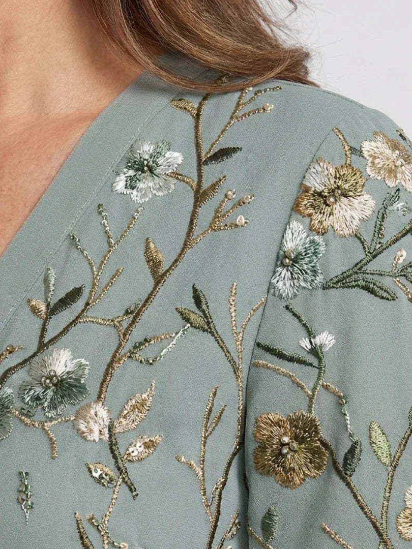 Women's green floral wrap maxi dress – alternate view