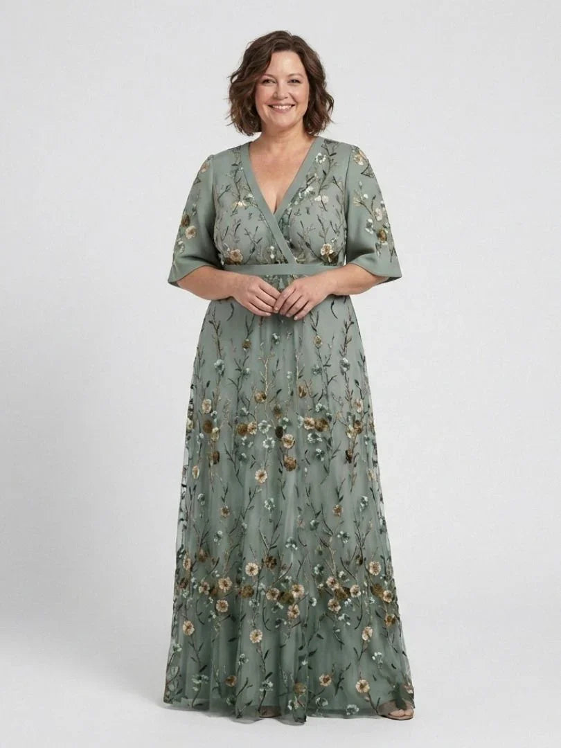 Women's green floral wrap maxi dress – alternate view