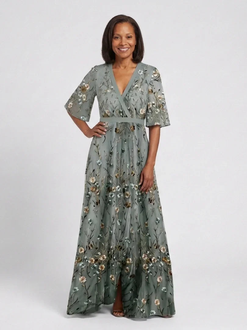 Women's green floral wrap maxi dress – alternate view