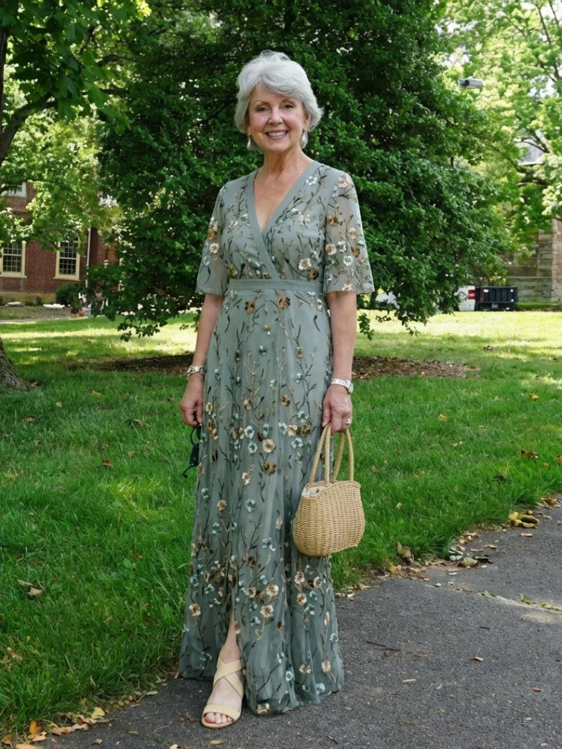 Women's green floral wrap maxi dress – alternate view