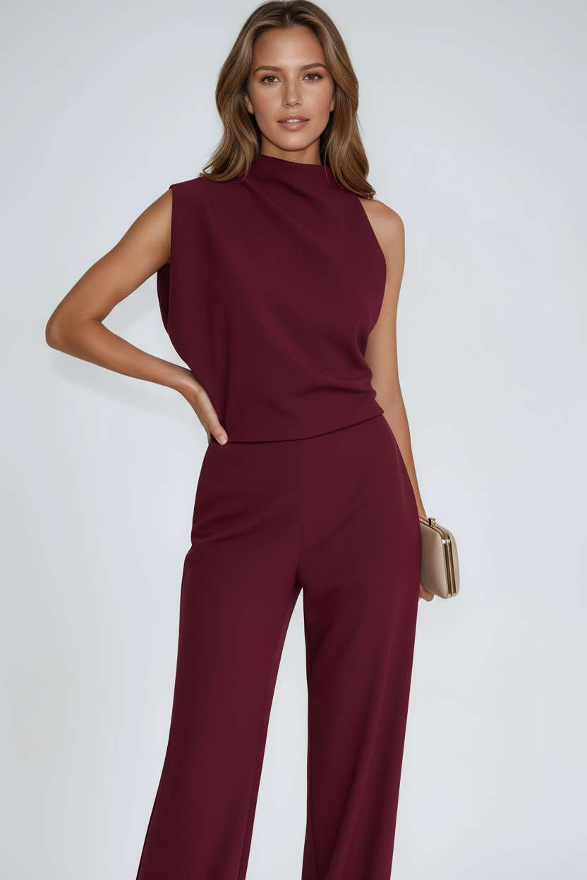 Women's Linen-Look Asymmetric One-Shoulder Wide Leg Jumpsuit