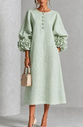 Linen-look balloon sleeve midi dress – colour option