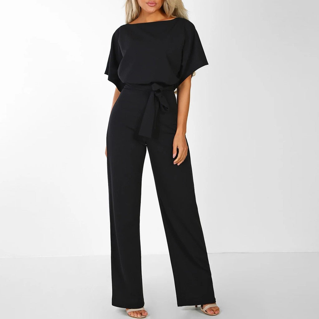 Linen-look belted wide leg jumpsuit – colour option