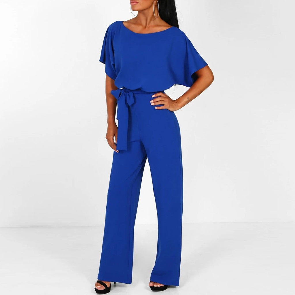 Linen-look belted wide leg jumpsuit – colour option