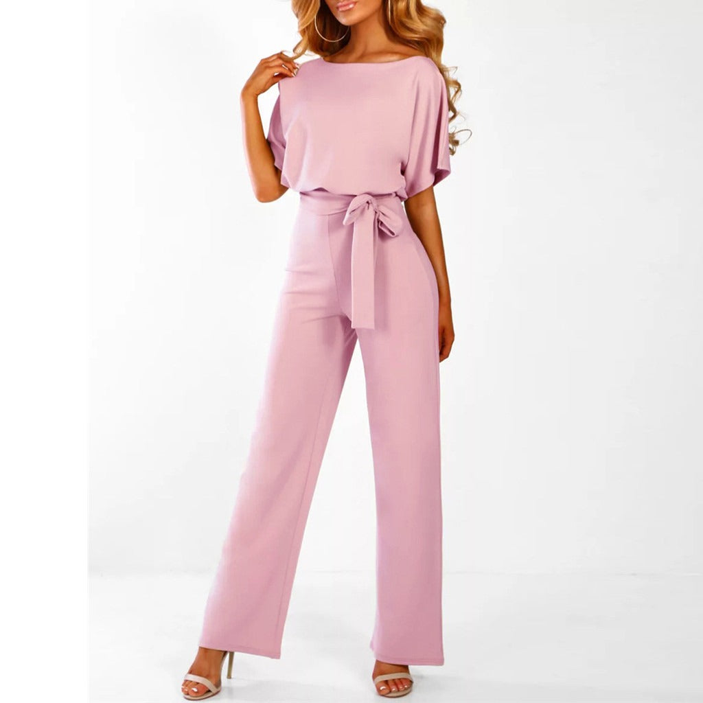 Linen-look belted wide leg jumpsuit – colour option
