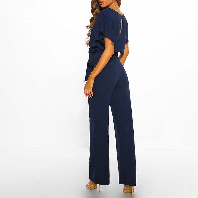 Linen-look belted wide leg jumpsuit – detail view
