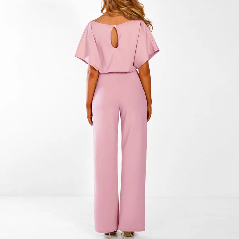 Women's Linen-Look Belted Wide Leg Jumpsuit