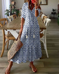 Women's boho print beach cover-up dress with tassel trim