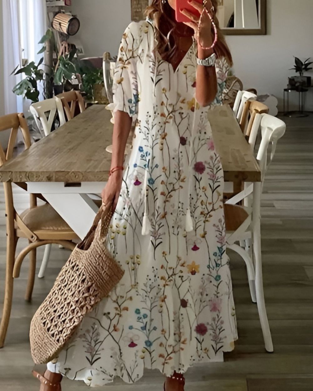 Women's Linen-Look Boho Tassel Beach Cover-Up Dress