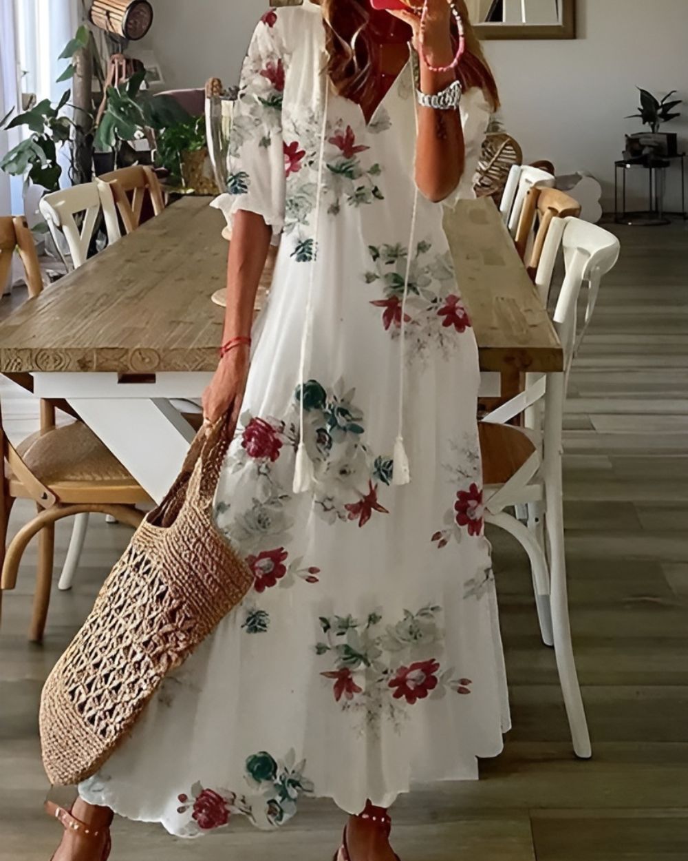 Women's Linen-Look Boho Tassel Beach Cover-Up Dress