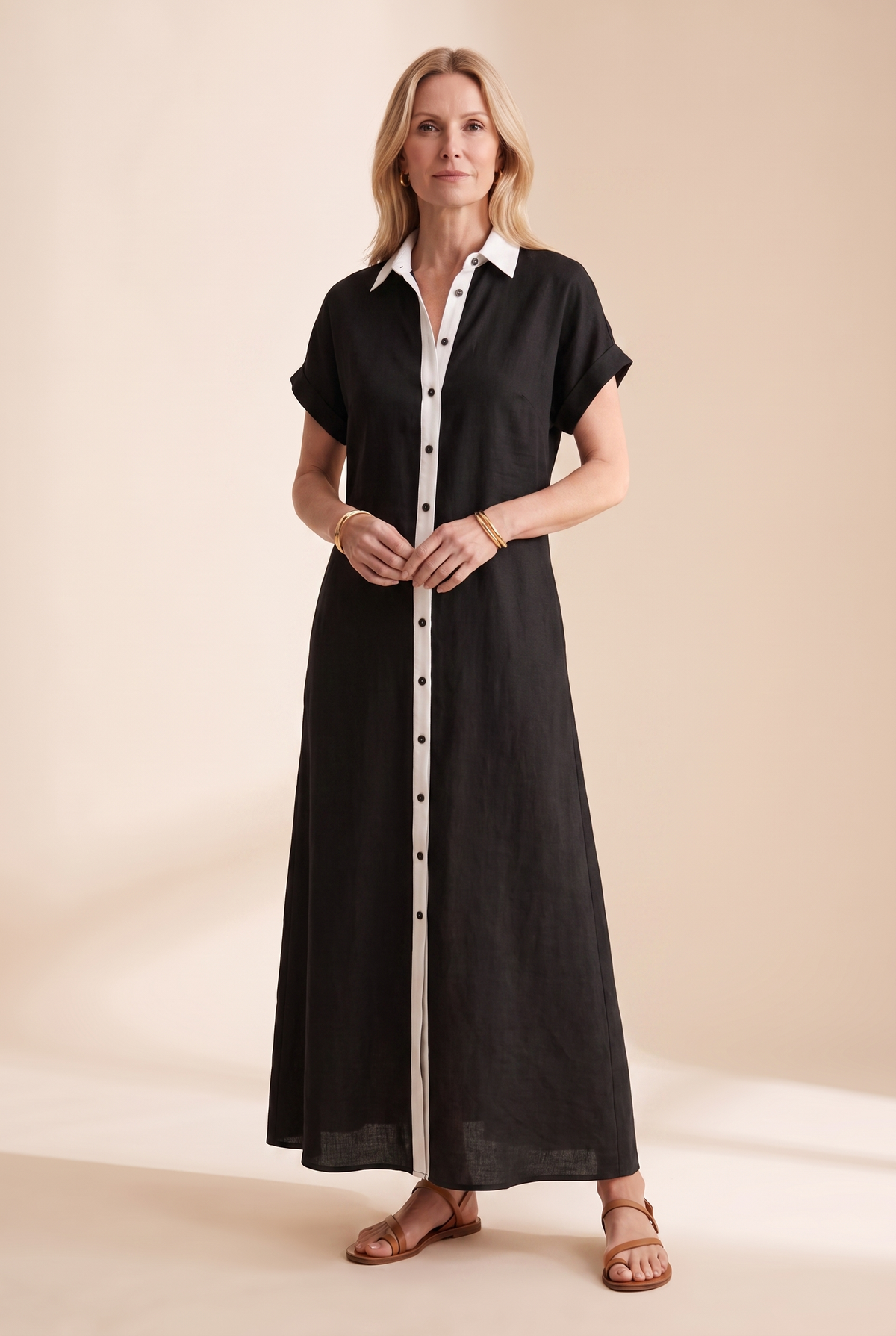 Women's linen-look shirt maxi dress – colour option