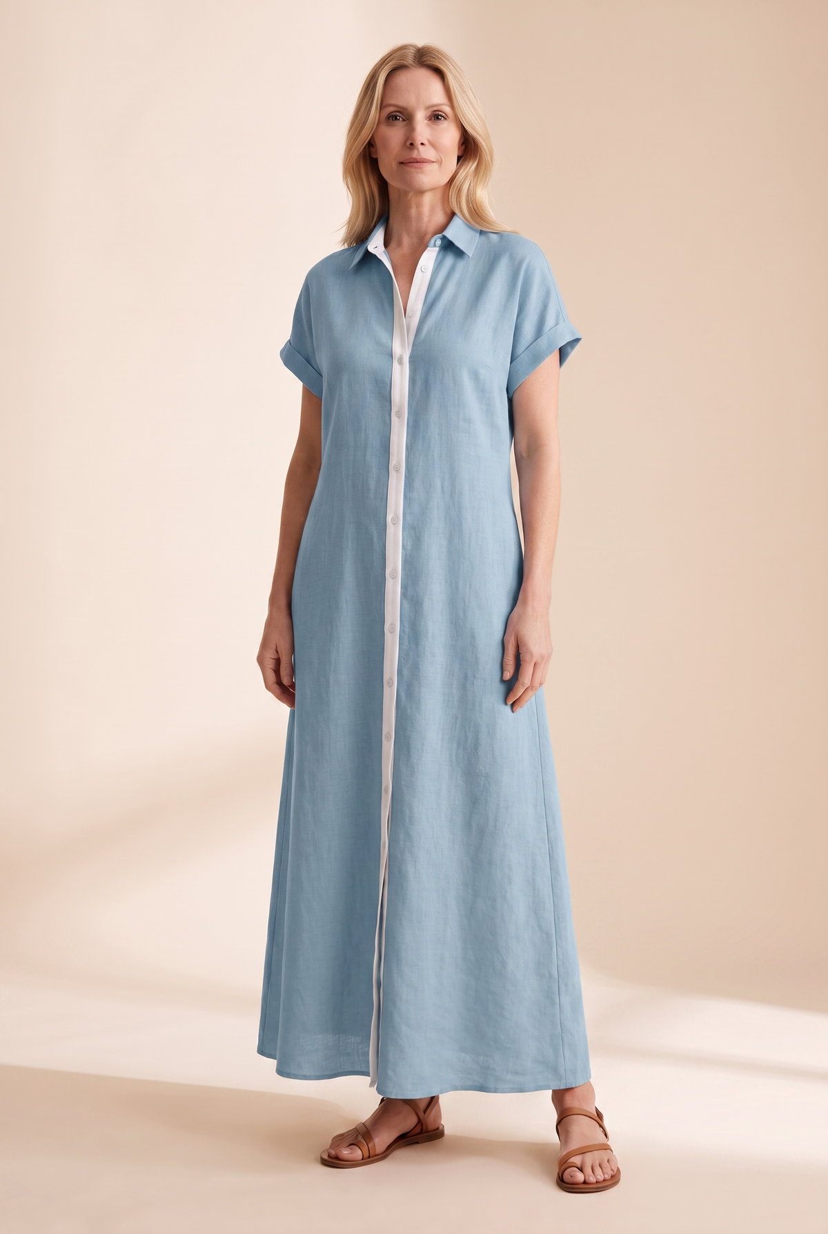 Women's linen-look shirt maxi dress – colour option